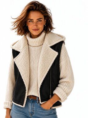 Jules & James faux leather and shearling hooded vest